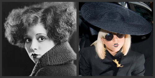 Clara Bow and Lady Gaga with cupid bow lips