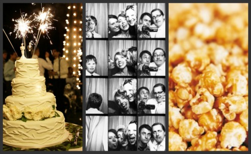 wedding-cake-with-sparklers-photobooth-strip-caramel-corn