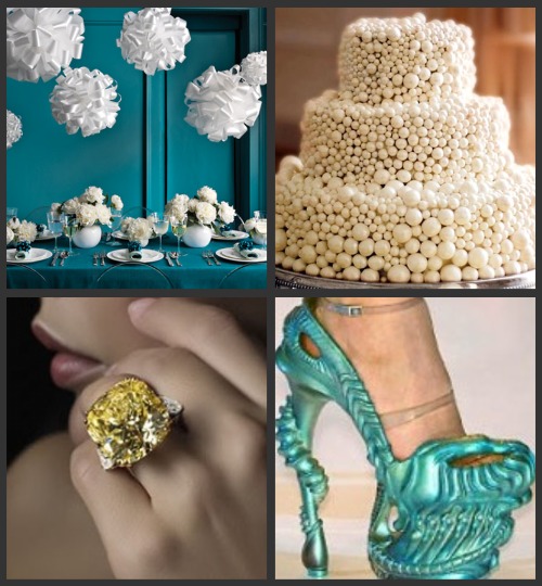 A Martha Stewart tablescape, a pearl wedding cake, a canary diamond and Alexander McQueen spring 10 pumps