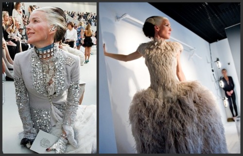 Daphne at a runway show and modeling Alexander McQueen