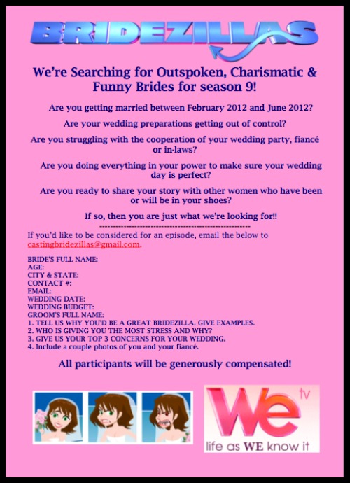 WEtv Bridezillas Casting Call